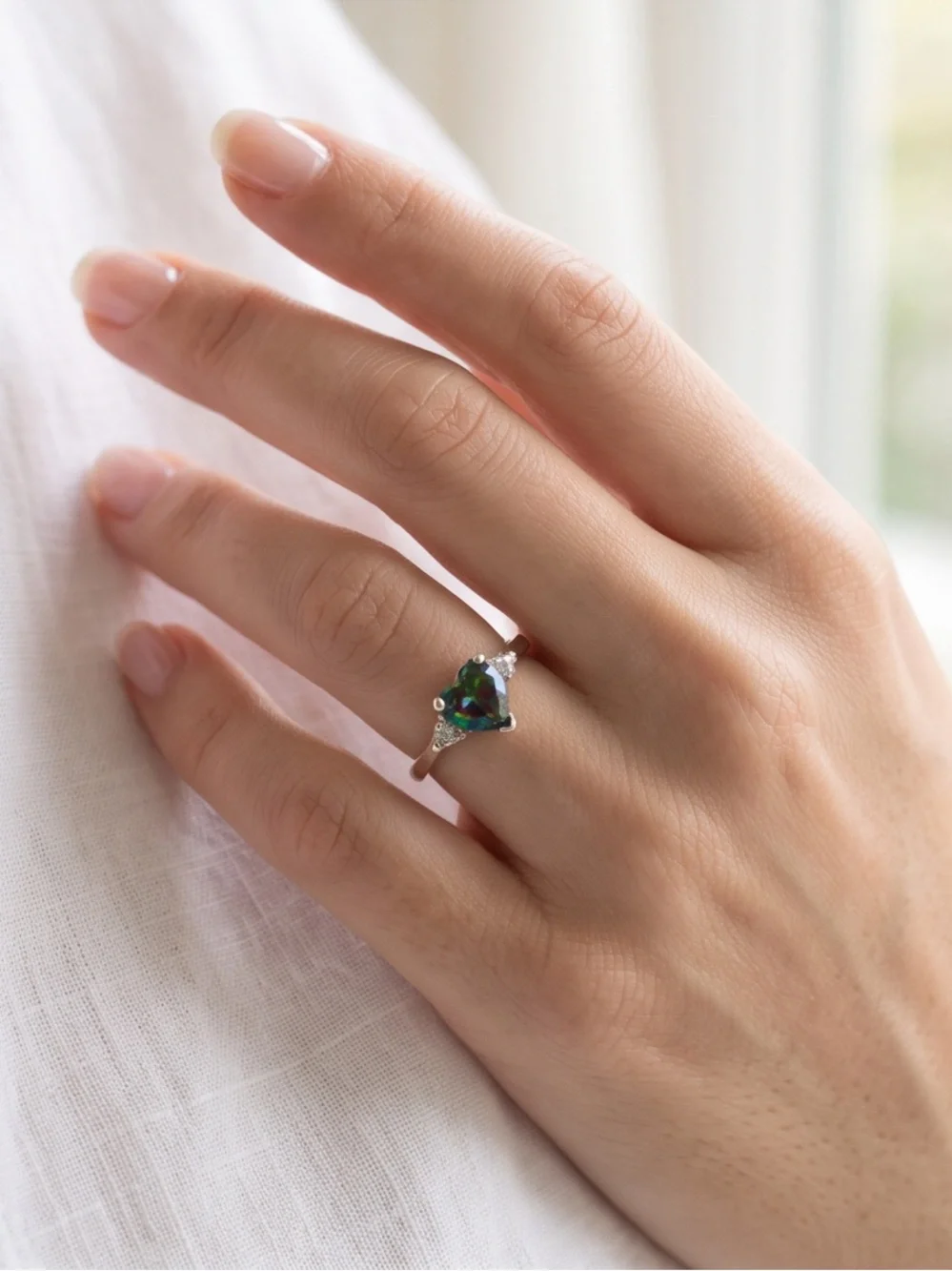 Sterling Silver Dainty Heart Shape Mystic Topaz Ring Size 5
